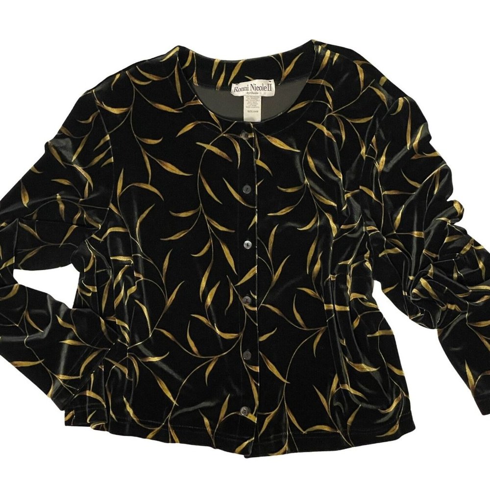 Vintage Ronni Nicole by Ouida Womens Top Black Gold Sparkle Velour  Size 24W